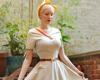 Cream Lily A-line 1950s vintage/ colorblock / custom made dress retro 50s