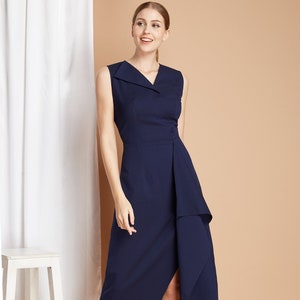 Duchess Meghan Markle navy draped Midi Dress custom made celeb inspired image 2