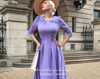 kate middleton lavender pleated - swing dress celeb inspired custom made