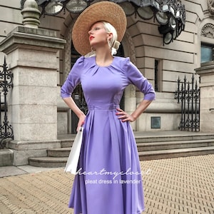 kate middleton lavender pleated - swing dress celeb inspired custom made