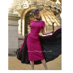 polkadot ROSE pencil dress + removable skirt wrap/ custom made all sizes 40s 50s inspiration