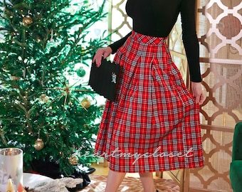 Kate Middleton red tartan plaid skirt inspired custom made