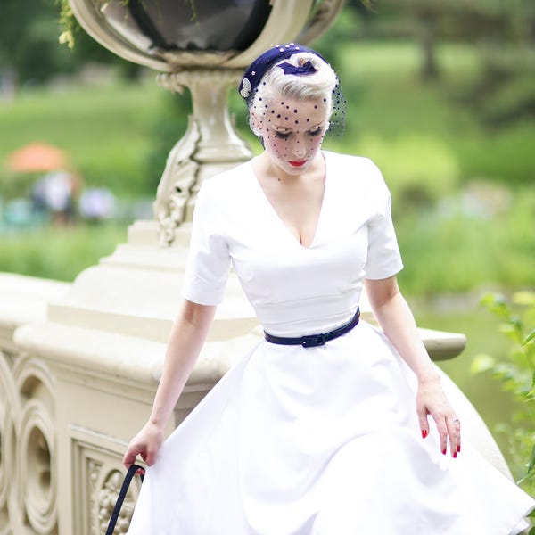white classic swing dress made to measure ALL SIZES 50s style