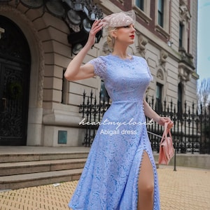 Abito in pizzo ABIGAIL con bottoni in perla, abito Aline rockabilly su misura