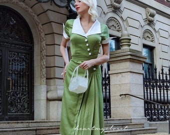 crepe satin JulieAnn pleat Dress - 1950s inspiration dress custom made