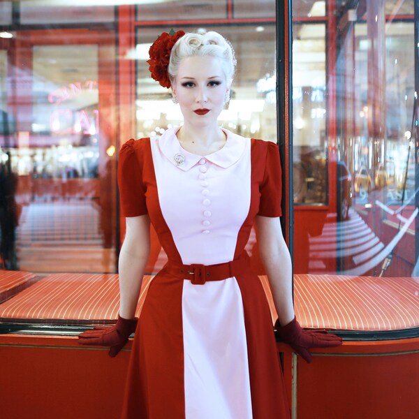 Jackie - 2 tone swing crepe dress custom made vintage 50s inspired