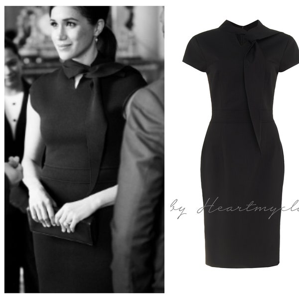 Meghan Markle inspired LBD dress with neck tie custom made pencil