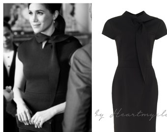 Meghan Markle inspired LBD dress with neck tie custom made pencil