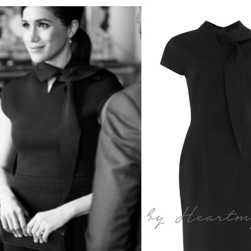 Meghan Markle inspired LBD dress with neck tie custom made pencil