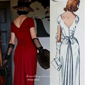 ANNA red- 1950s vintage dress with pleat at back