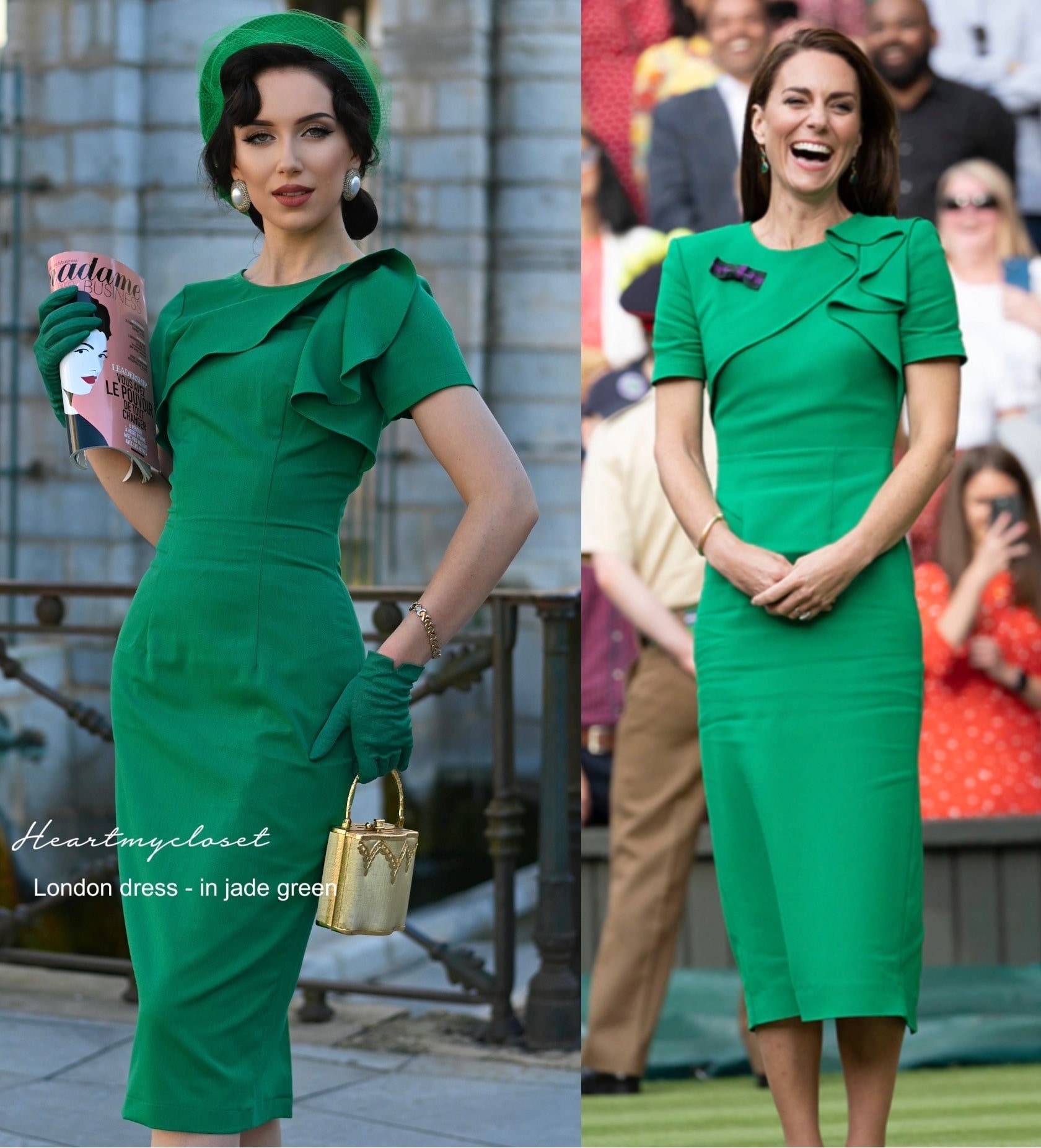 green emerald velvet dress Blue Princess Kate Middleton Half Sleeves Dress Lace Prom Cocktail Cel –  Hoprom main image 1