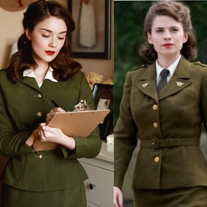 エージェント カーター ミリタリー スーツ - ペンシル スカート付き 1950 年代のヴィンテージ スーツ