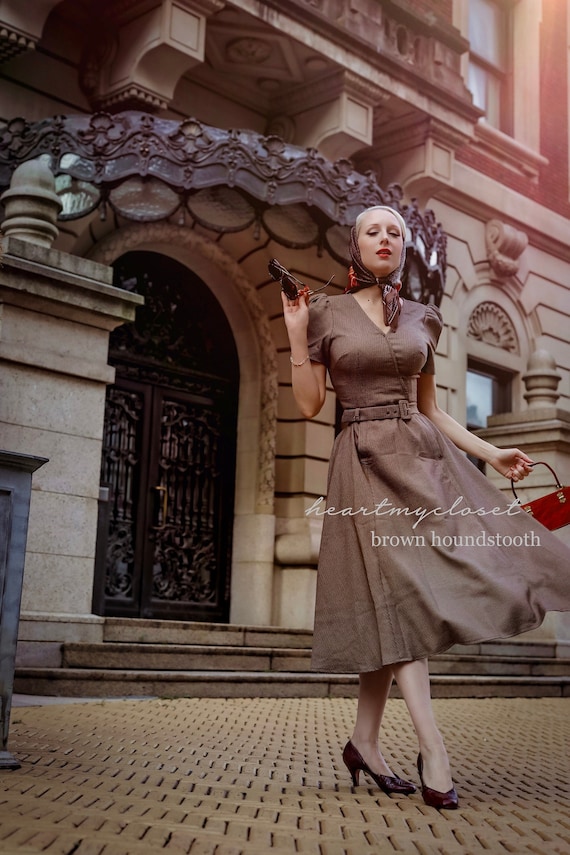 brown houndstooth Aline dress - custom made available brown houndstooth Aline dress - custom made available
