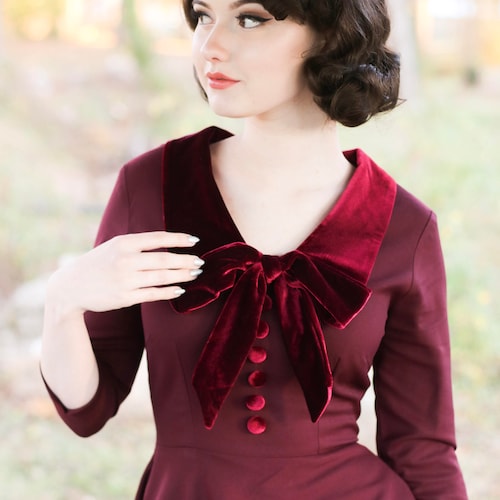 velvet trim swing dress rockabilly 50s custom made vintage inspired