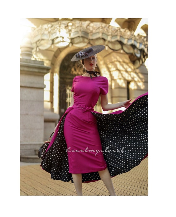 pink and black pencil dress Liz Claiborne Black and Hot Pink Pencil Dress Waist Ruffle Women's Size 8