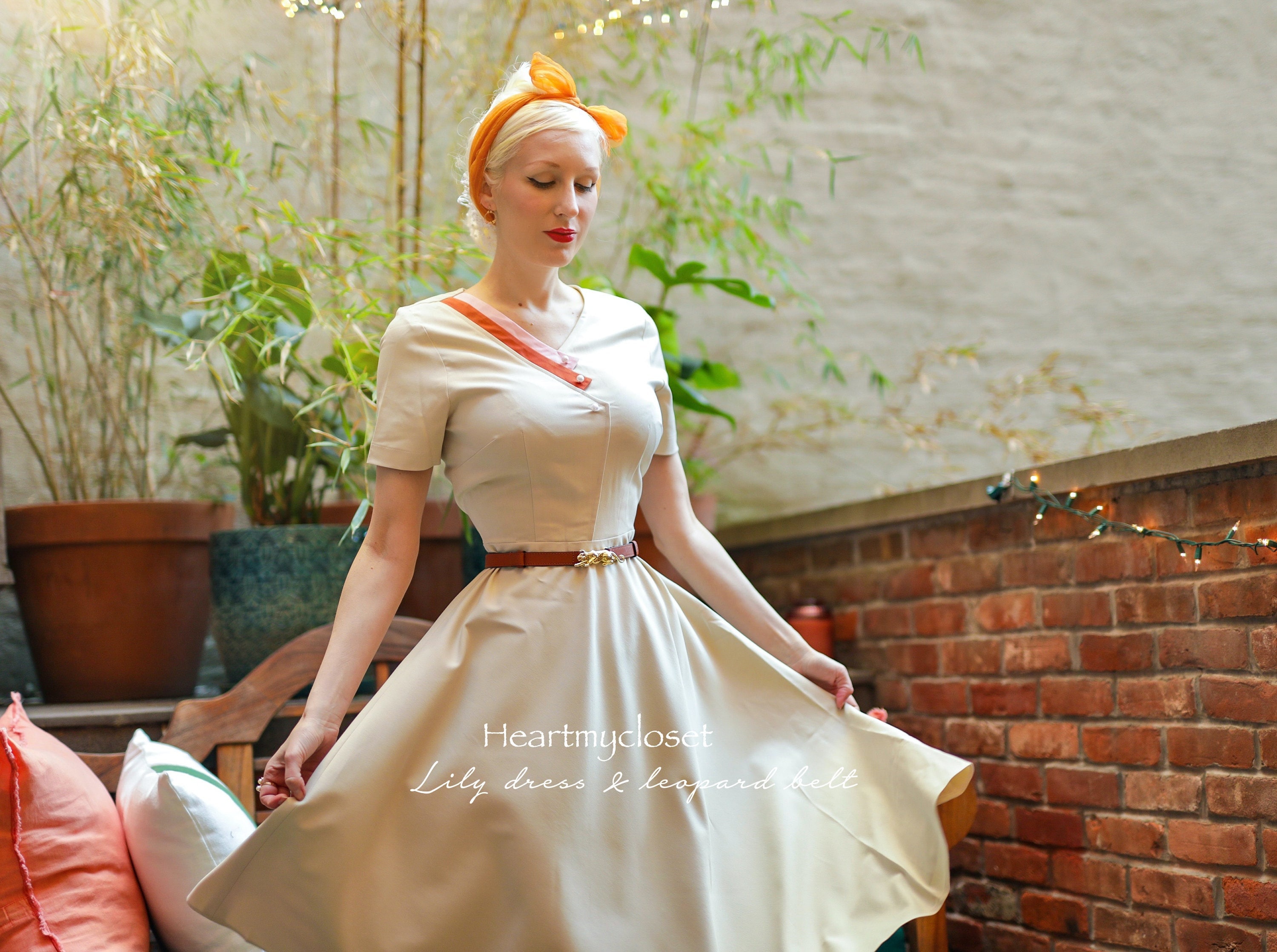 Cream Lily A-line 1950s vintage/ colorblock / custom made dress retro 50s