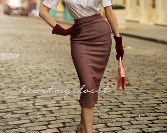 Deborah SKIRT Pencil Skirt 1950s Inspired With Pleats - Etsy Canada
