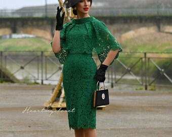 green lace palmerston dress cape + pencil inspired from a beautiful design custom made all sizes related:kerry-leotard-echo-canyon-rtw