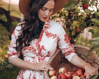 Riu⭐︎Twist ribbon Toile de Jouy dress Toile de Jouy Print Collection - Horizons Lointains US