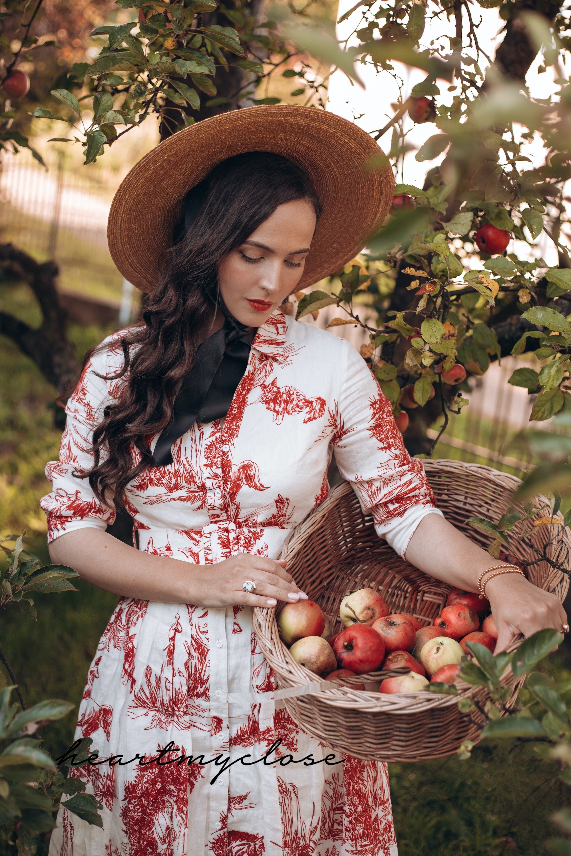 100% LINEN - red Toile de Jouy shirt dress 100% LINEN - red Toile de Jouy shirt dress