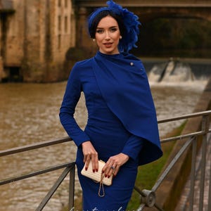 Meghan Markle inspired dress custom made pencil with SEMI CAPE