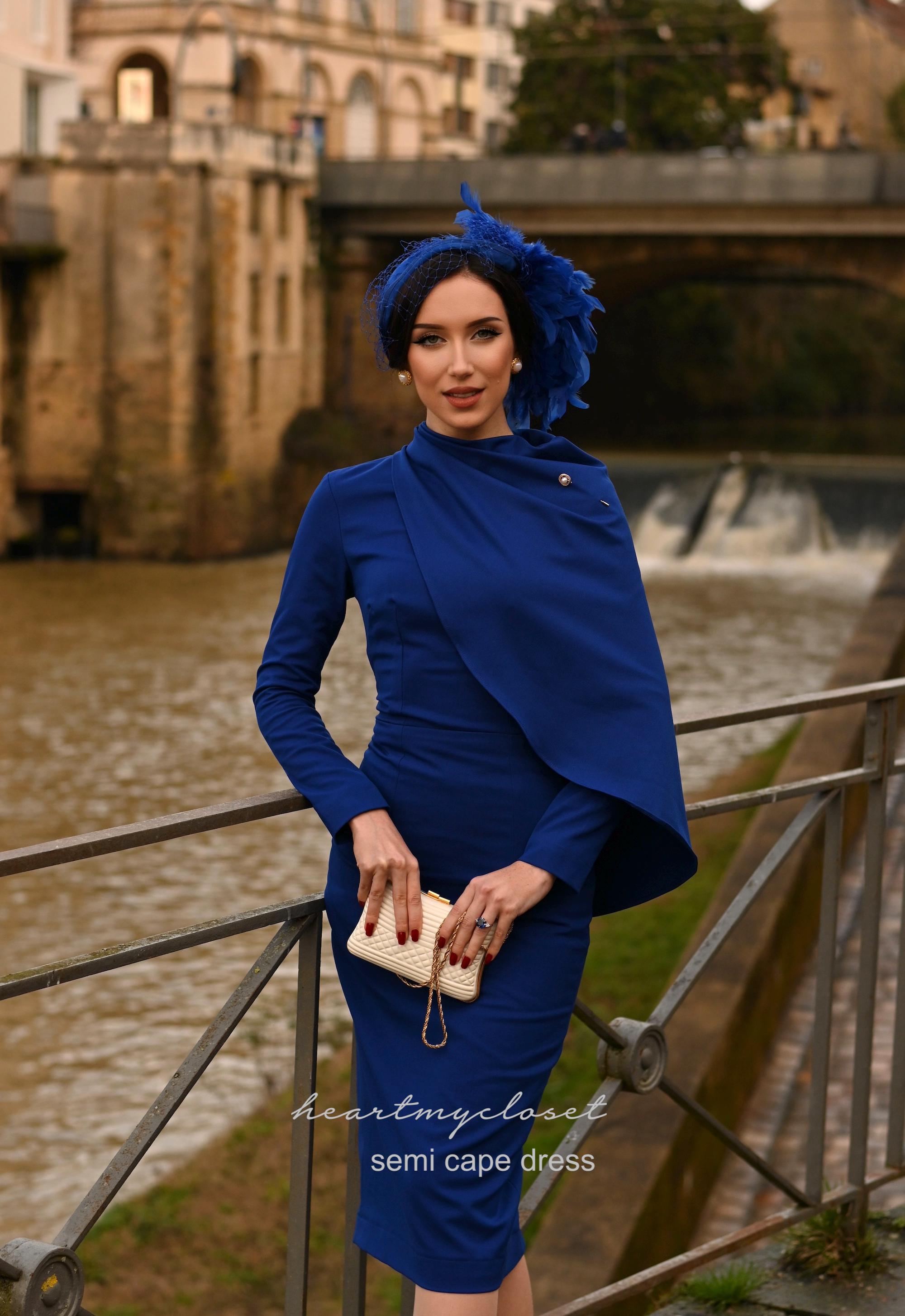 Meghan Markle inspired dress custom made pencil with SEMI CAPE