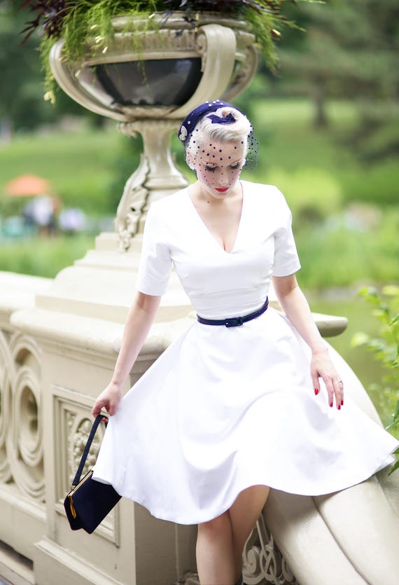 White Classic Swing Dress Made to Measure ALL SIZES 50s Style 