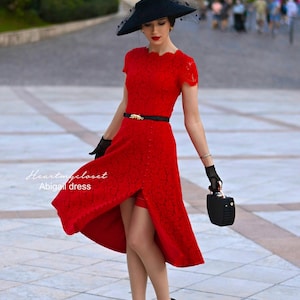 ABIGAIL abito in pizzo rosso con bottoni in perla abito Aline rockabilly su misura