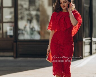 Red Cape + Pencil Dress Inspired From a Beautiful Design