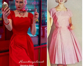 Veronica - vintage geïnspireerde geplooide jurk op maat gemaakt in alle maten