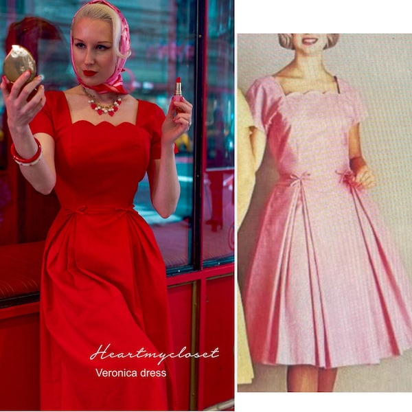 Veronica - vintage inspired pleated dress custom made all sizes