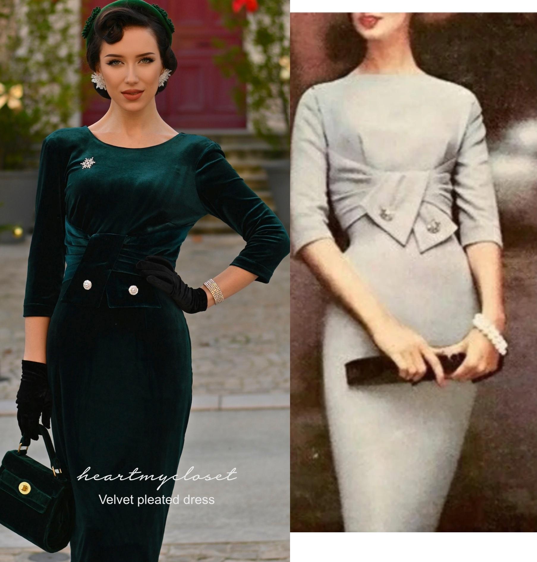 VELVET Pleated front pencil celeb dress inspired from custom made