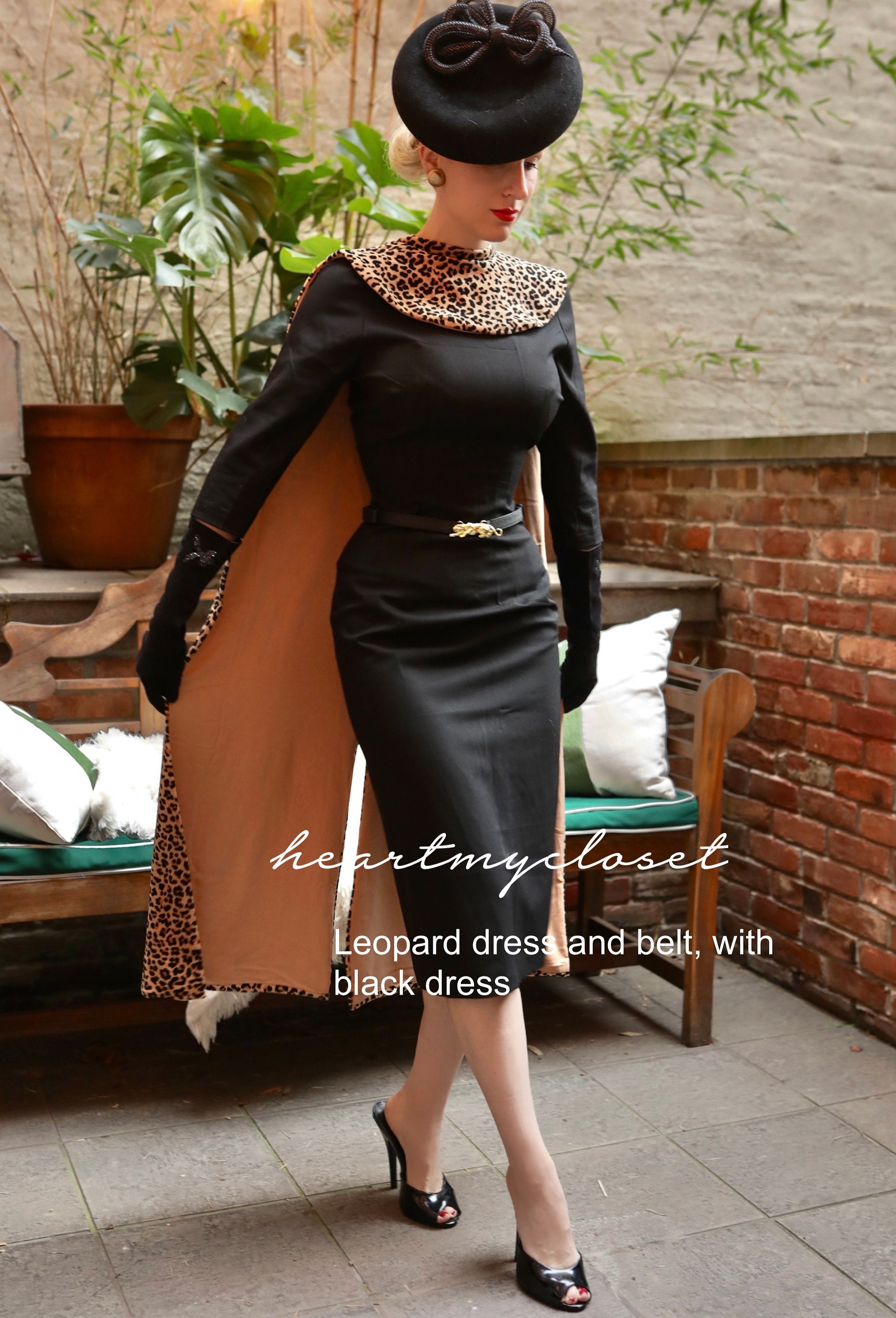 MONA leopard CAPE, belt and dress - retro vintage celebrity inspired MONA leopard CAPE, belt and dress - retro vintage celebrity inspired