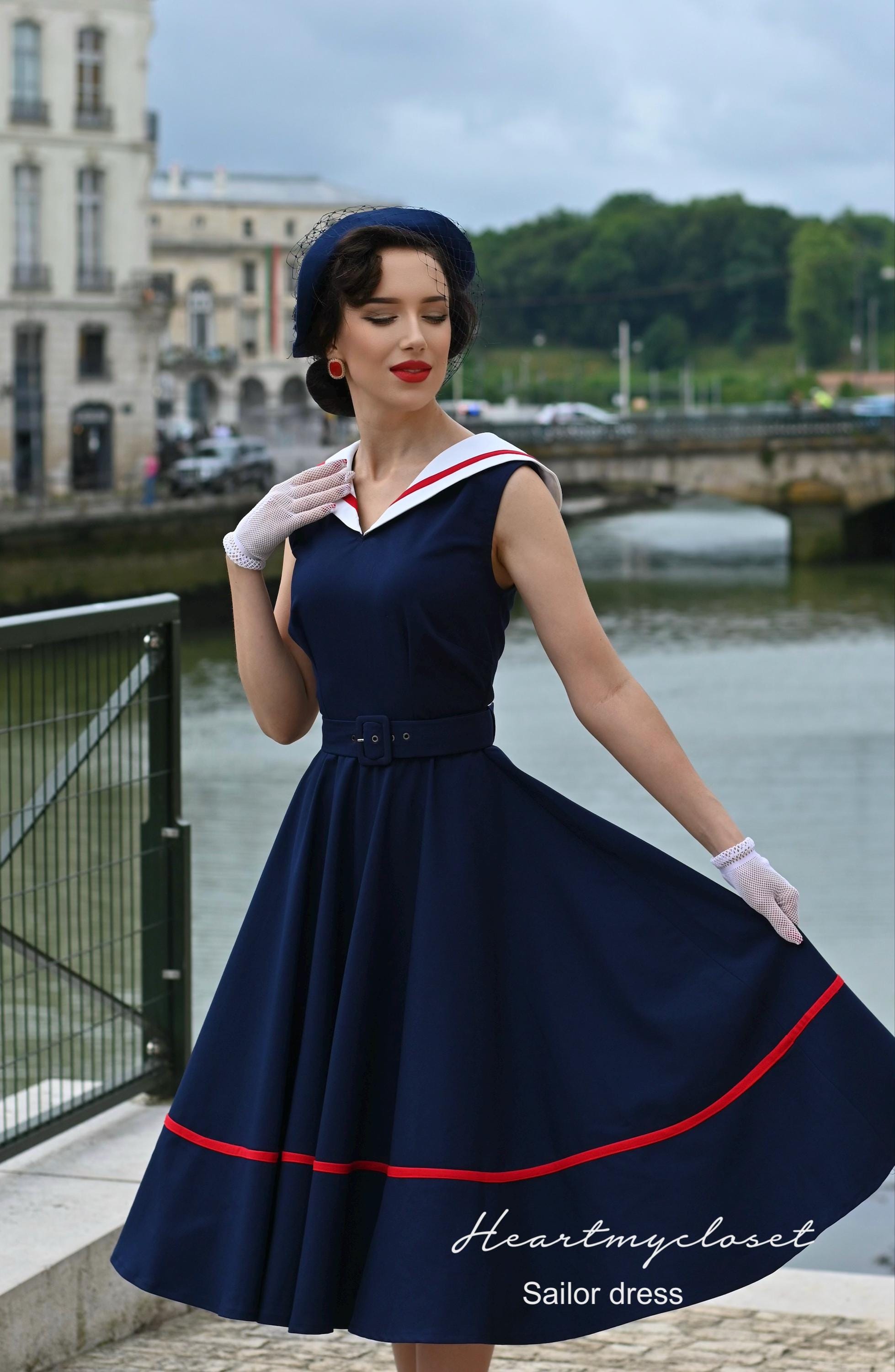 chinese dress ladies I Find It It's Forever Sailor Dress Blue and White – DRESSX / More Dash  Inc. dba DRESSX main image 1