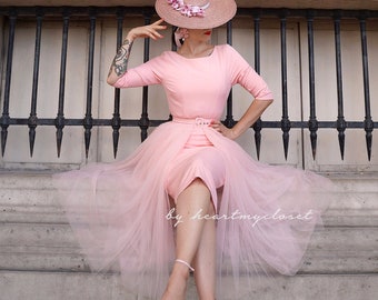 ROSE pencil dress + TULLE skirt wrap/ custom made all sizes 40s 50s inspiration