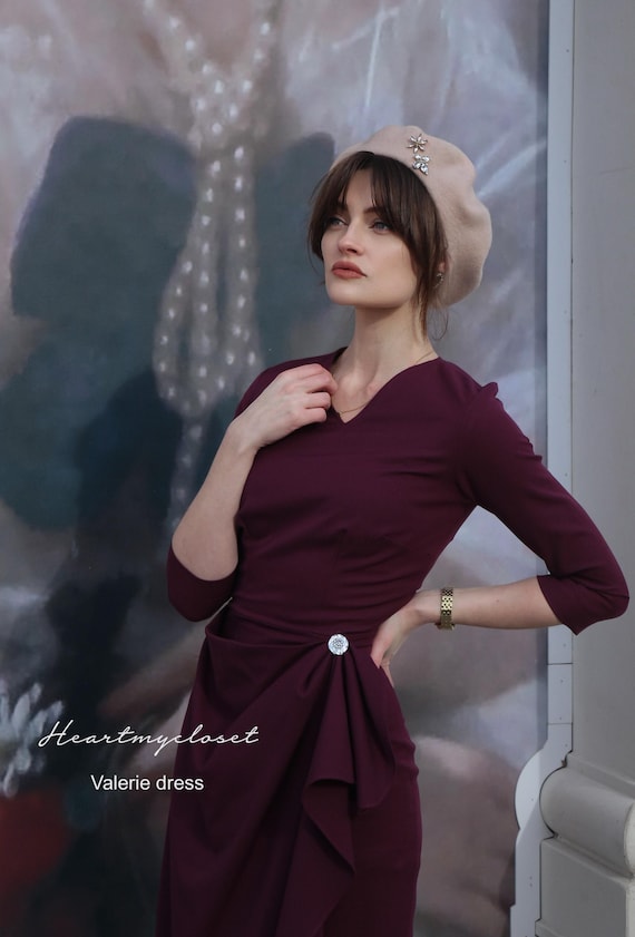 Valerie - Burgundy Vintage Draped 1950s Inspiration Custom Made / Pencil  Dress/ 1940s 1950s - Etsy