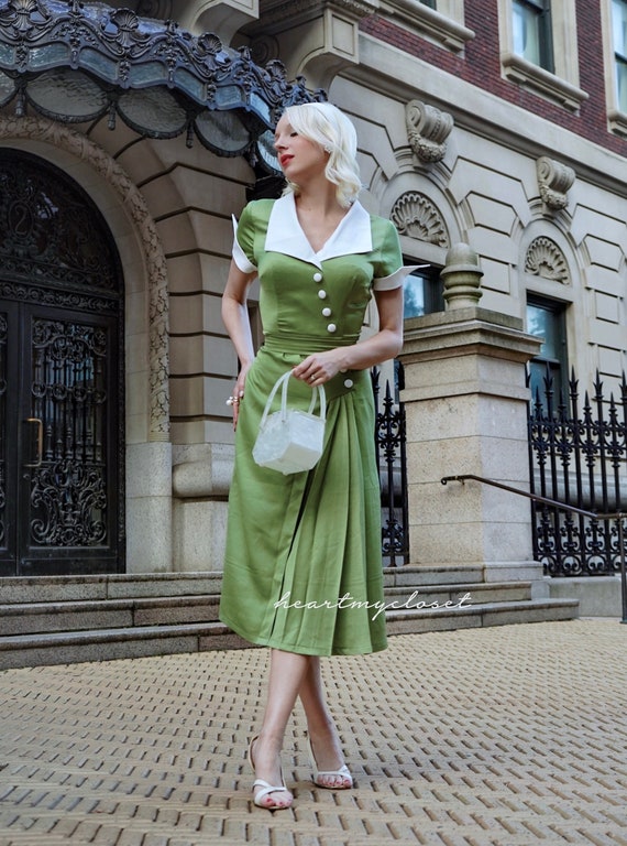 Crepe Satin Julieann Pleat Dress - 1950s Inspiration Dress Custom