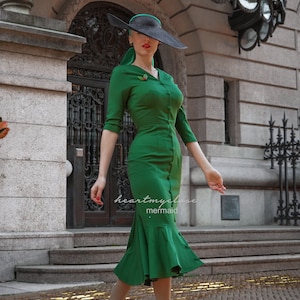 Jade Mermaid Wiggle Custom Made Dress Retro 50s Made to Measure Pinup Clothing Etsy