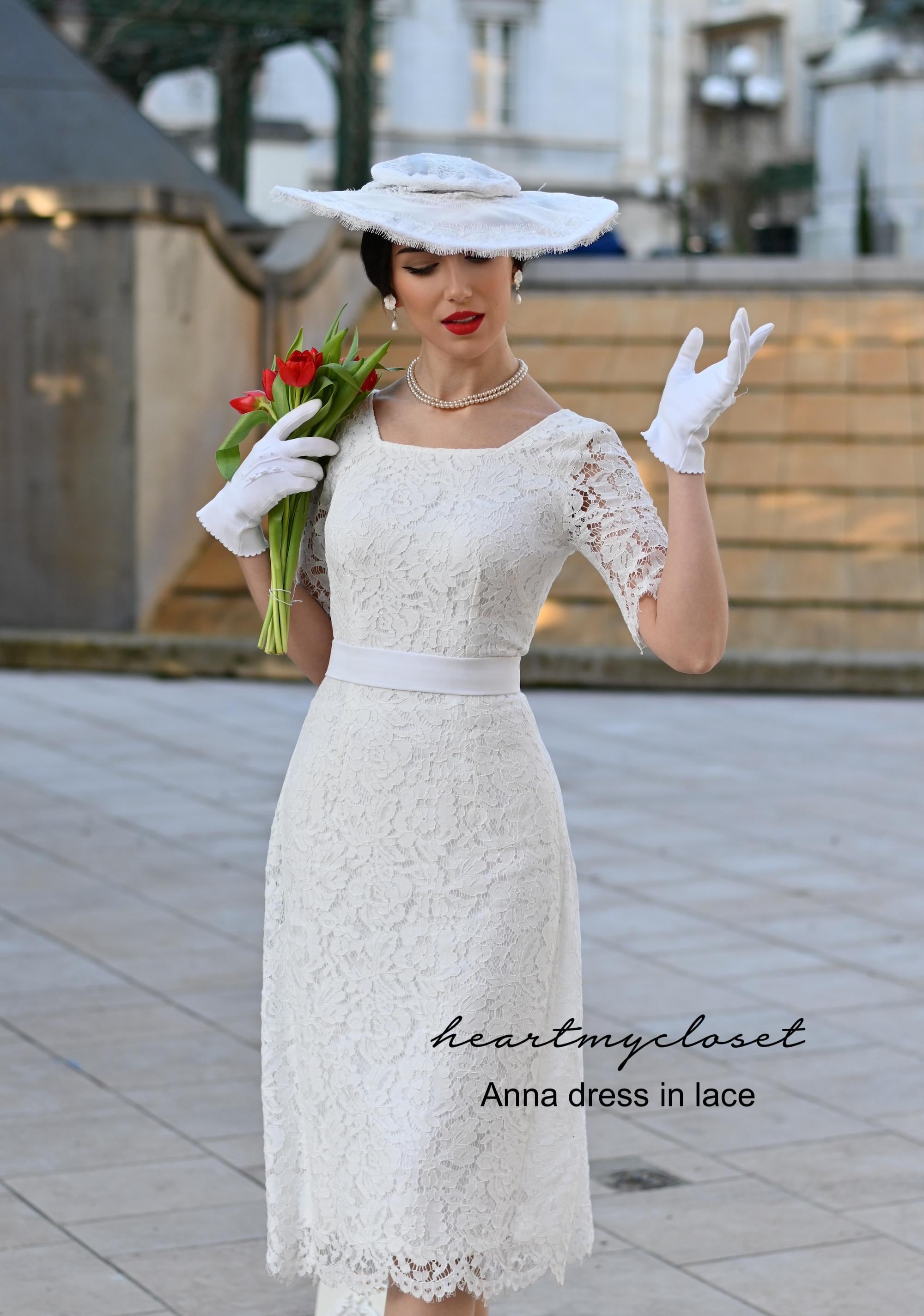 ANNA Lace- 1950s Vintage Dress With Pleat at Back Wedding - Etsy