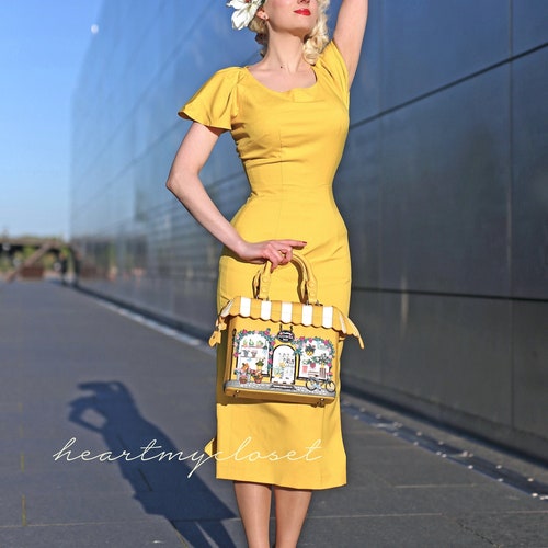 kate middleton yellow dress with pleated flutter sleeves rockabilly celeb inspired custom made