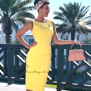 Meghan pencil yellow dress celeb inspired custom made image 3