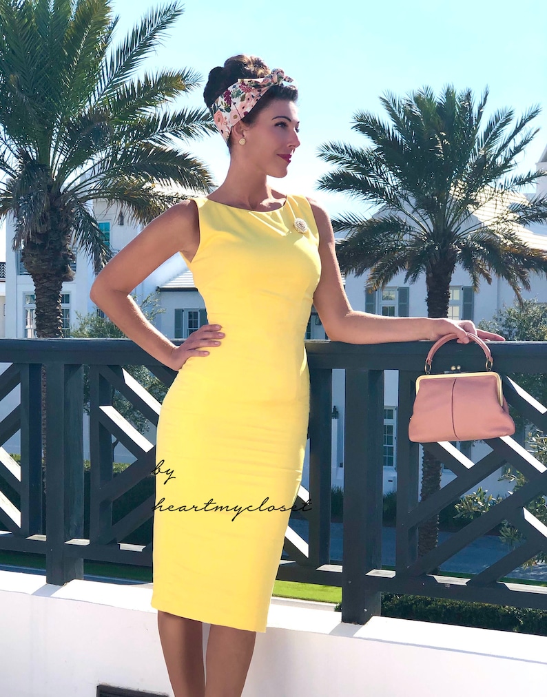 Meghan pencil yellow dress celeb inspired custom made image 3
