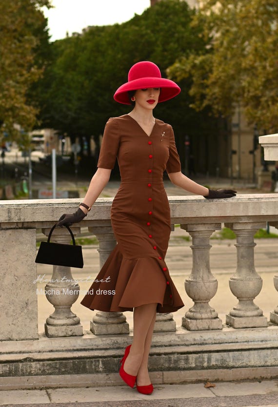 Mocha Mermaid Wiggle / Custom Made Dress Retro 50s Made to Measure Pinup  Clothing - Etsy