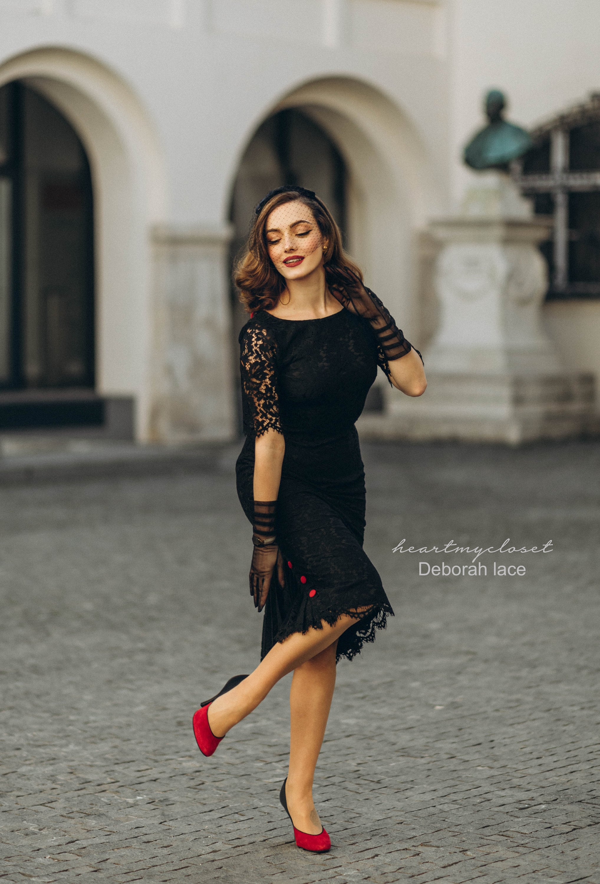 open lace back dress Red Lace Cape + dress