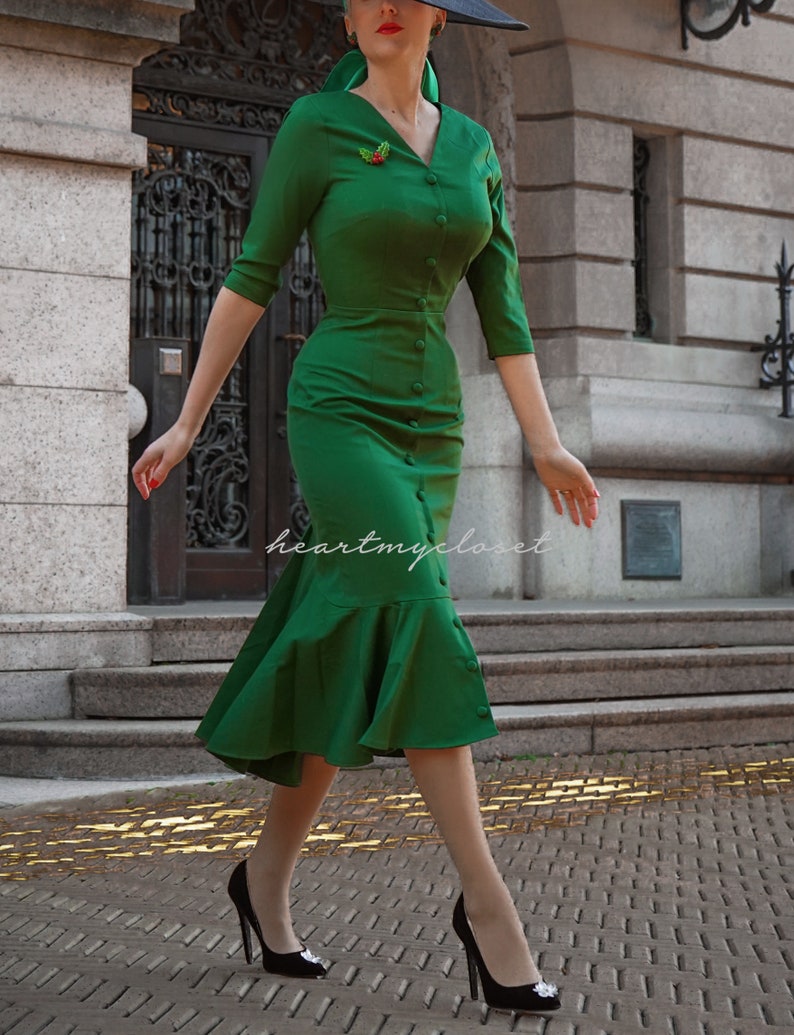 Jade zeemeermin wiebelen / op maat gemaakte jurk retro jaren '50 op maat gemaakte pinup kleding afbeelding 2