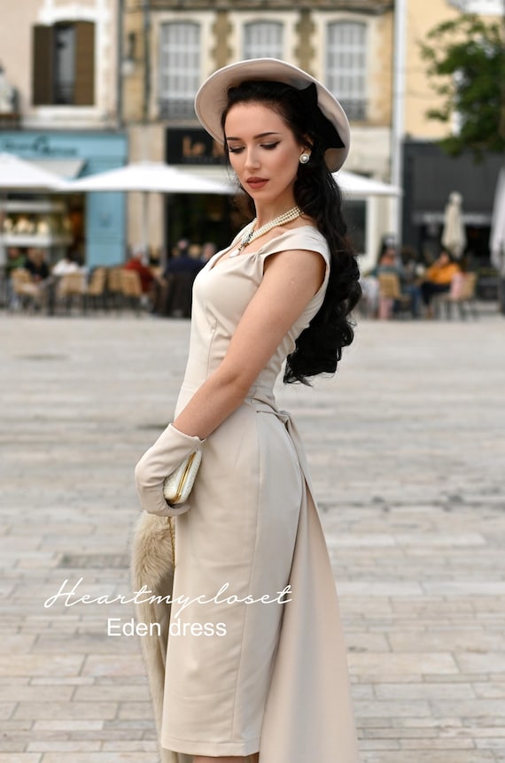 white christmas dresses Cream High Waist Pencil Knee Length Skirt main image 0