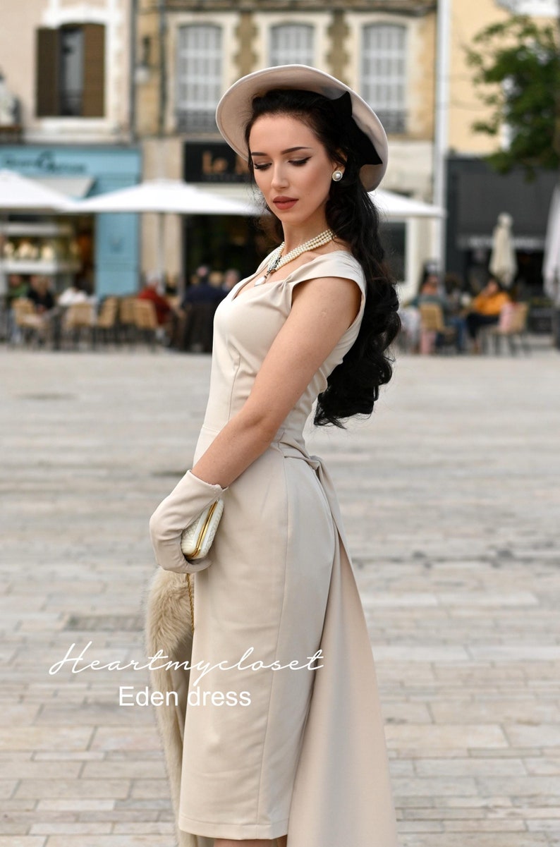 cream pencil dress sash
