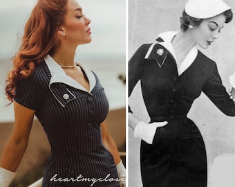pinstripe DEVON - 1950s vintage pattern dress pinup inspired custom made