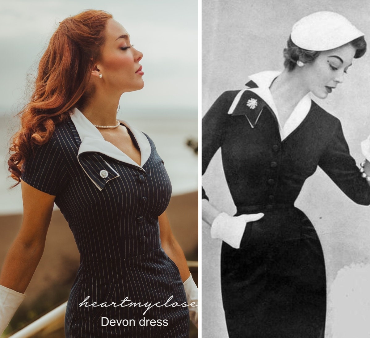 Pinstripe DEVON - 1950s Vintage Pattern Dress Pinup Inspired