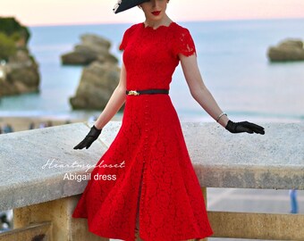 tank lace wedding dress Fancy Red Lace White Satin V-neck Tank Sleeve Wedding Dress, Red
